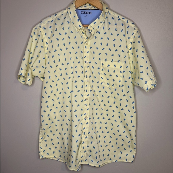Izod Other - IZOD Pineapple Print Short Sleeve Button Down Shirt Yellow Men’s XL